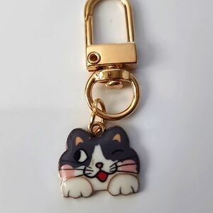 Winking CAT  ZIPPER Pull purse charm Or Charm bracelet Lobster claw closure